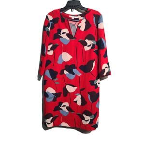 BODEN Easy Notch Tunic Dress Red Navy Floral Print